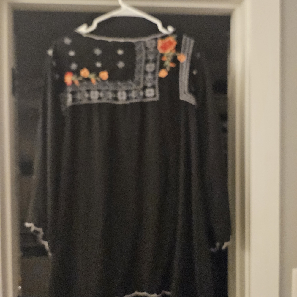 Johnny Was Black Tunic with Orange & Yellow Floral Embroidery - Picture 2 of 9